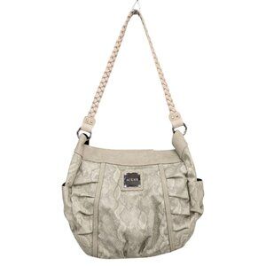 Miche Beverly Demi Snake Shoulder Bag Cream Grey Tote 2 Braided Straps Ruched
